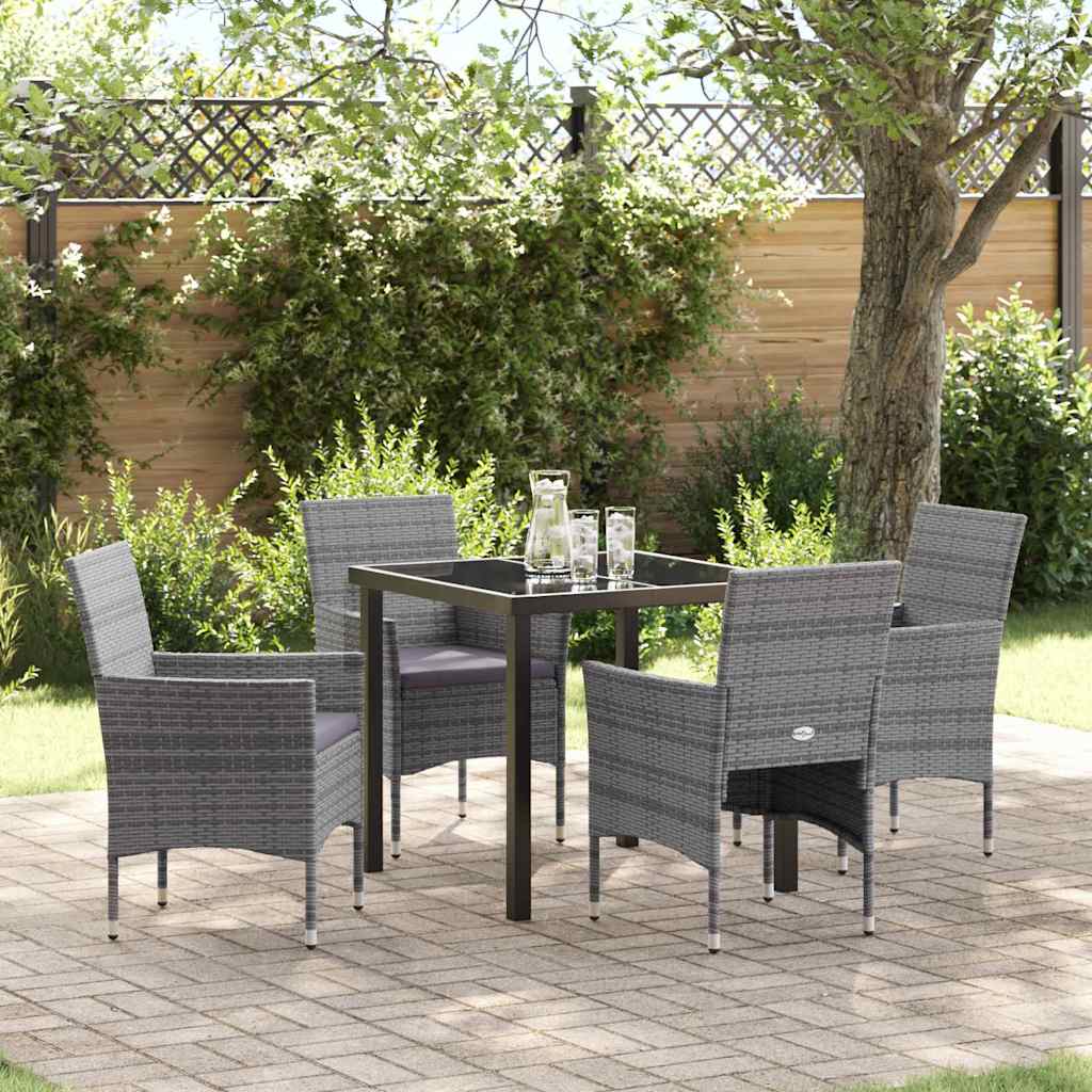 Set da Pranzo per Giardino con cuscino 5 pcs Grigio Poly Rattan - homemem39