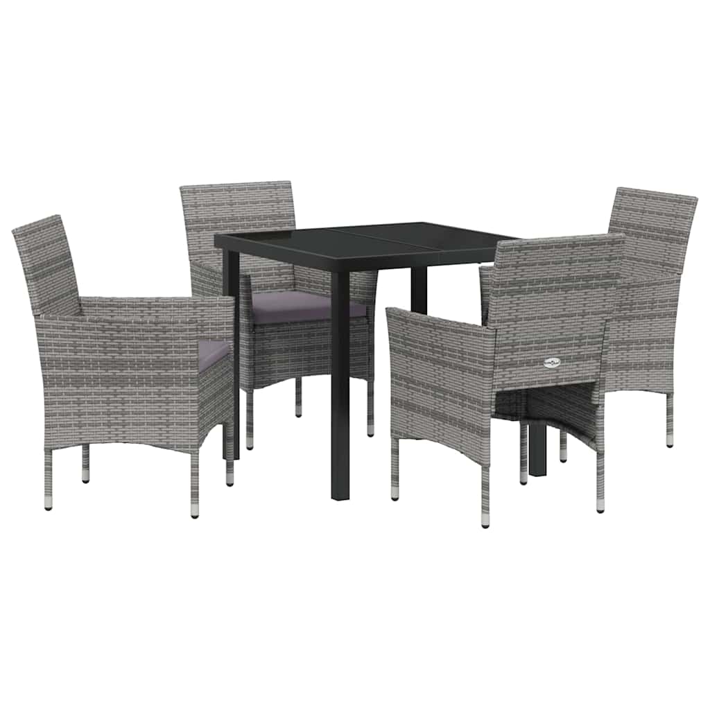 Set da Pranzo per Giardino con cuscino 5 pcs Grigio Poly Rattan - homemem39