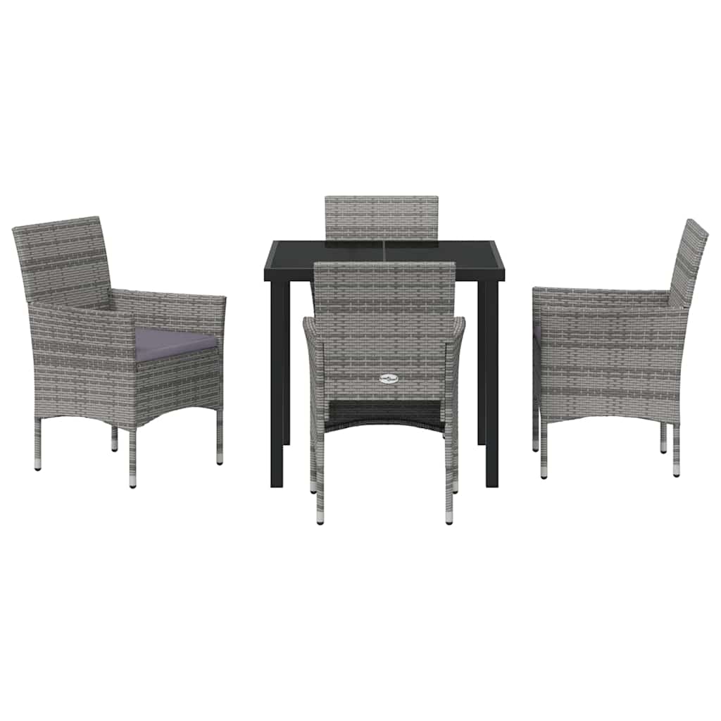 Set da Pranzo per Giardino con cuscino 5 pcs Grigio Poly Rattan - homemem39