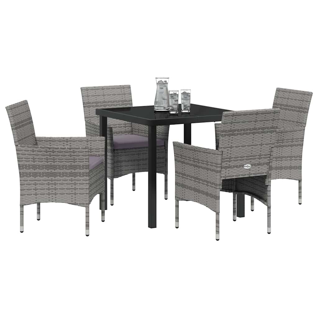 Set da Pranzo per Giardino con cuscino 5 pcs Grigio Poly Rattan - homemem39
