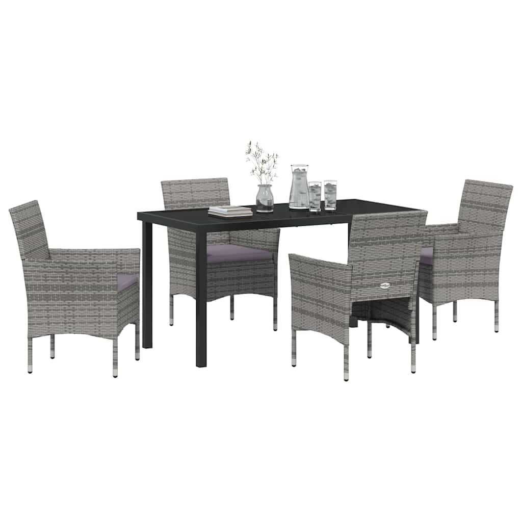 Set da Pranzo per Giardino con cuscino 5 pcs Grigio Poly Rattan - homemem39