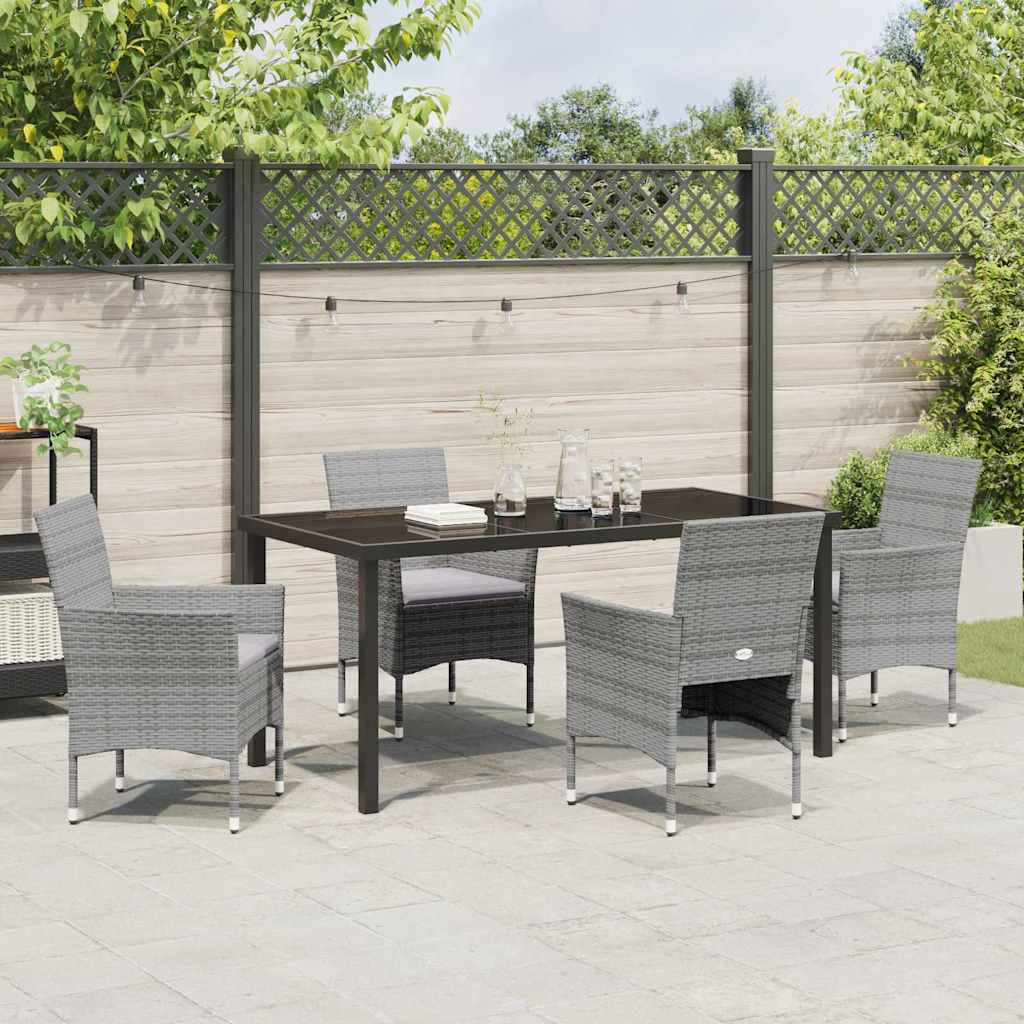 Set da Pranzo per Giardino con cuscino 5 pcs Grigio Poly Rattan - homemem39