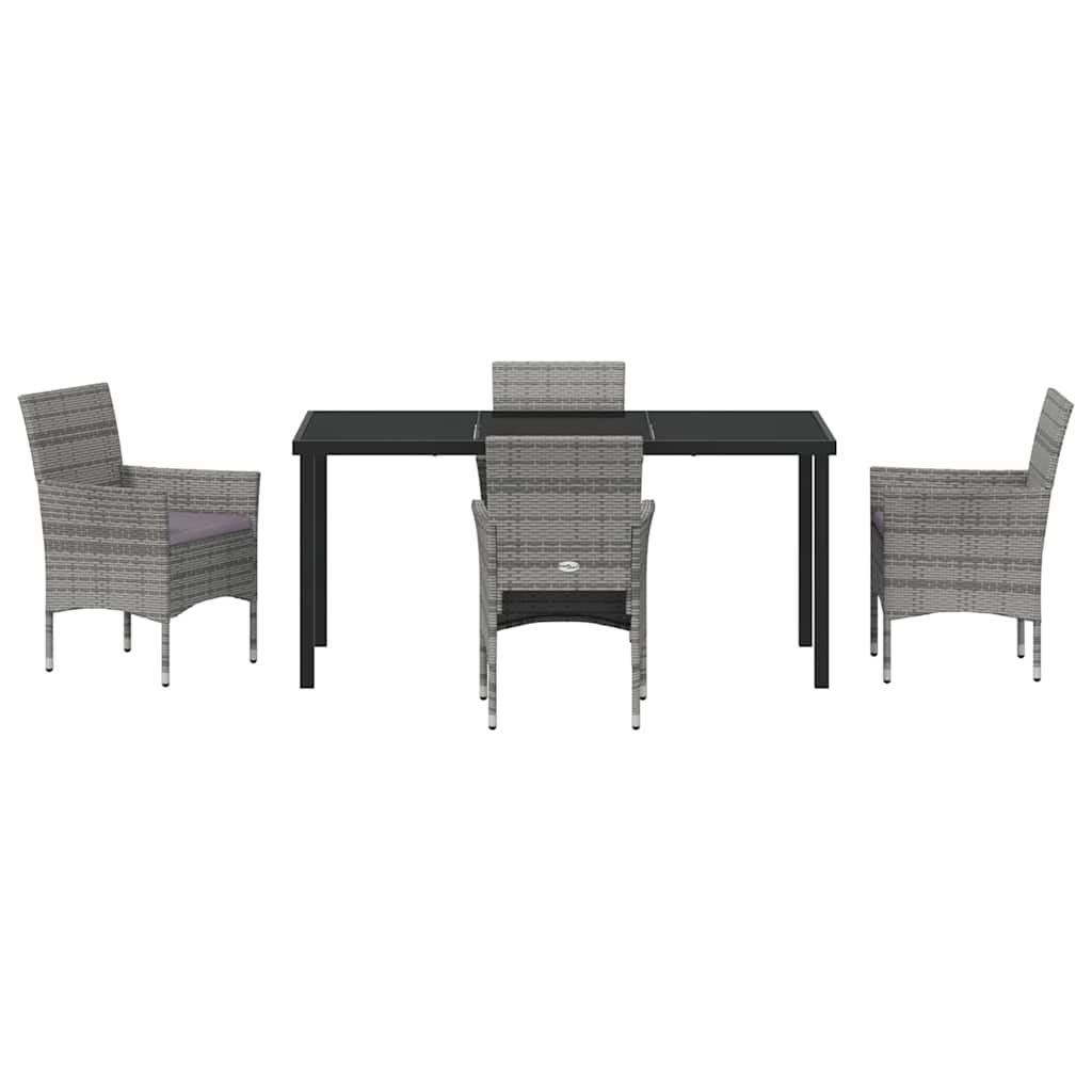 Set da Pranzo per Giardino con cuscino 5 pcs Grigio Poly Rattan - homemem39