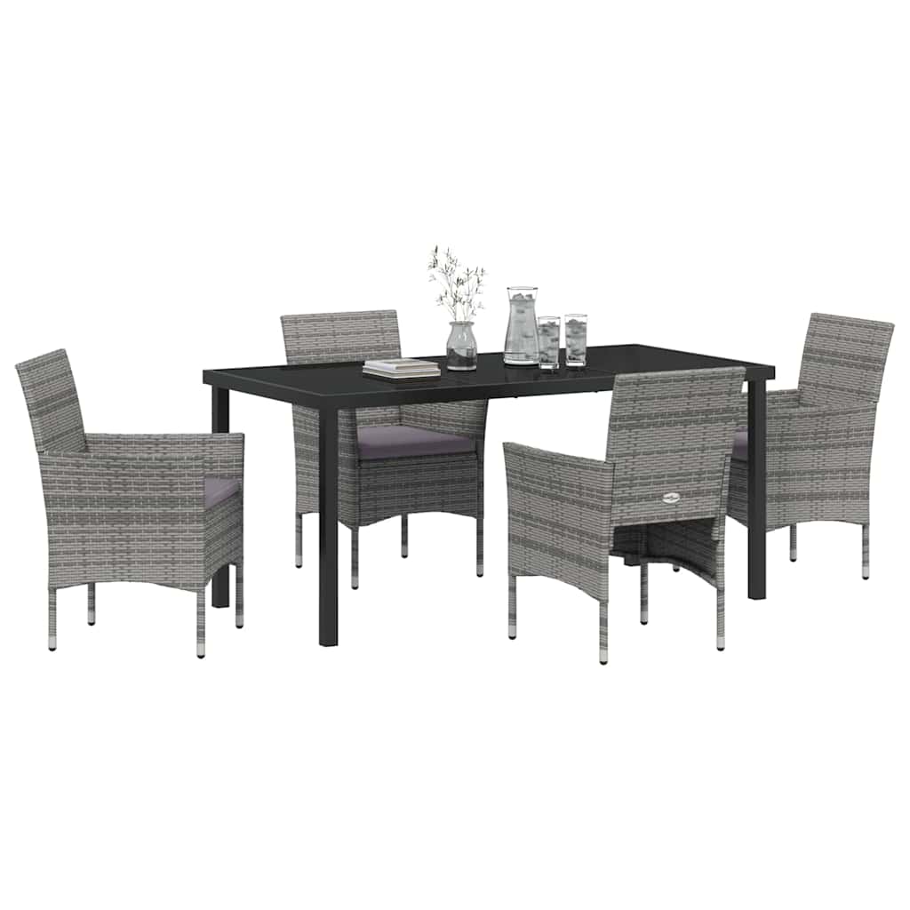 Set da Pranzo per Giardino con cuscino 5 pcs Grigio Poly Rattan - homemem39