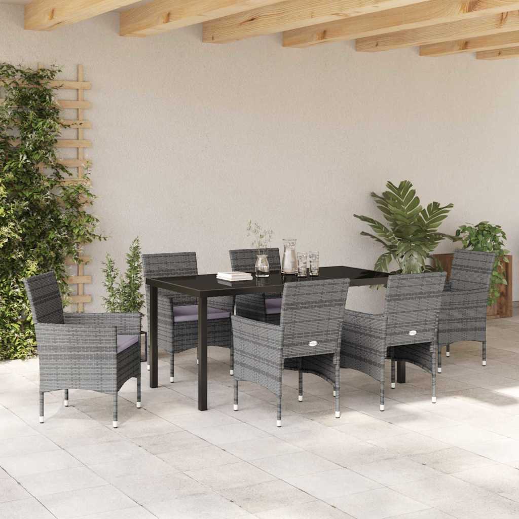Set da Pranzo per Giardino con cuscino 7 pcs Grigio Poly Rattan - homemem39