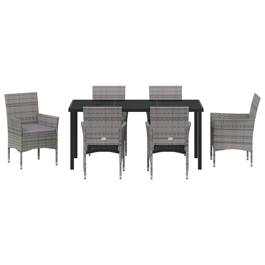 Set da Pranzo per Giardino con cuscino 7 pcs Grigio Poly Rattan - homemem39