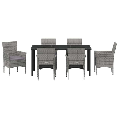 Set da Pranzo per Giardino con cuscino 7 pcs Grigio Poly Rattan - homemem39