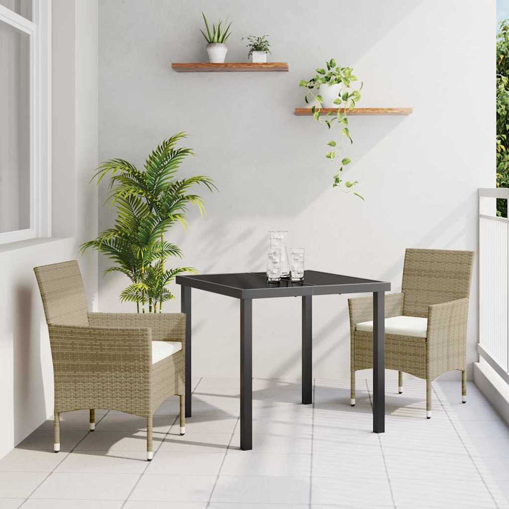 Set da Pranzo per Giardino con cuscino 3 pcs Beige Poly Rattan - homemem39