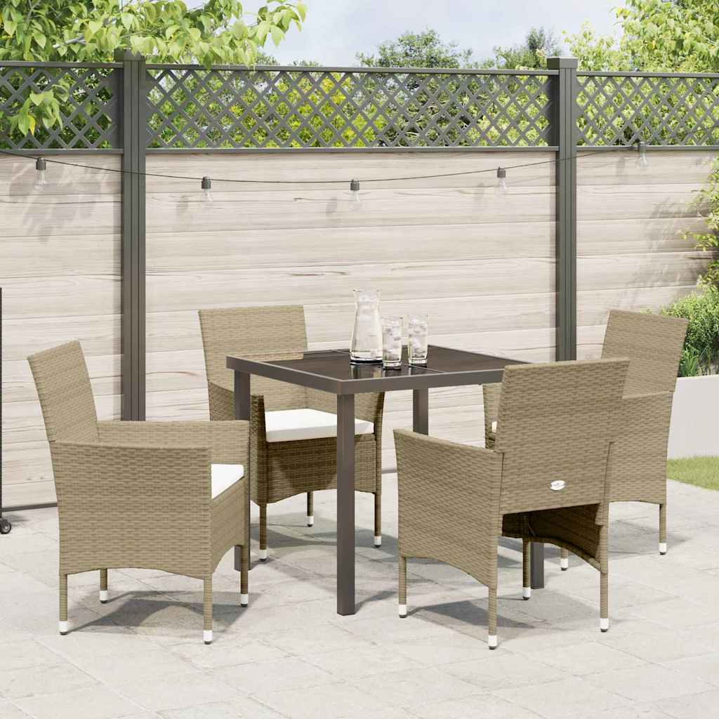Set da Pranzo per Giardino con cuscino 5 pcs Beige Poly Rattan - homemem39