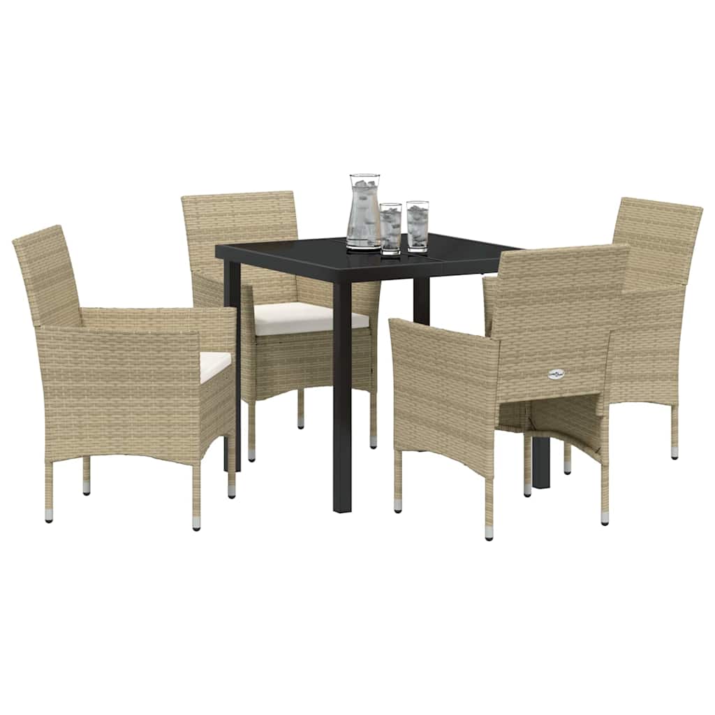 Set da Pranzo per Giardino con cuscino 5 pcs Beige Poly Rattan - homemem39