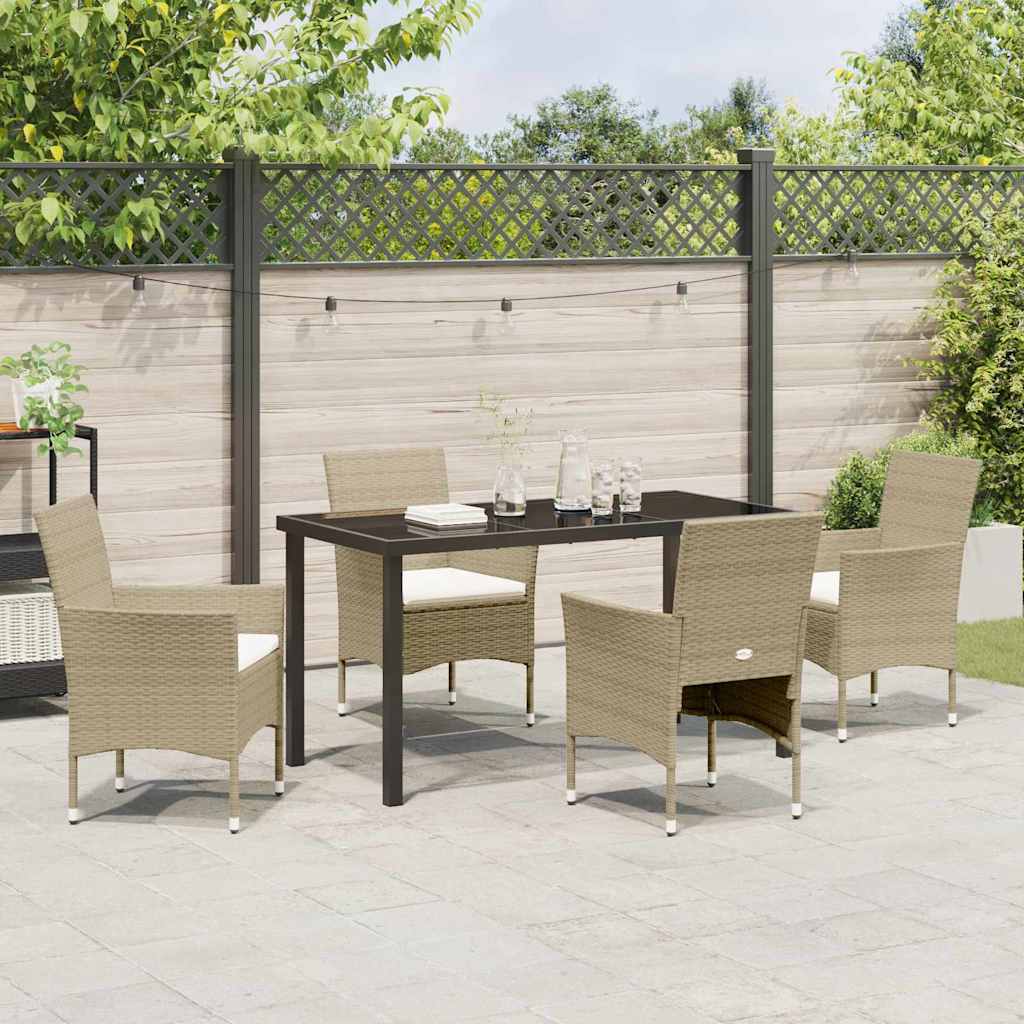 Set da Pranzo per Giardino con cuscino 5 pcs Beige Poly Rattan - homemem39