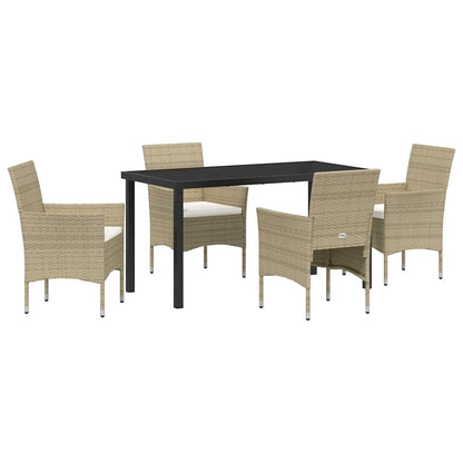 Set da Pranzo per Giardino con cuscino 5 pcs Beige Poly Rattan - homemem39