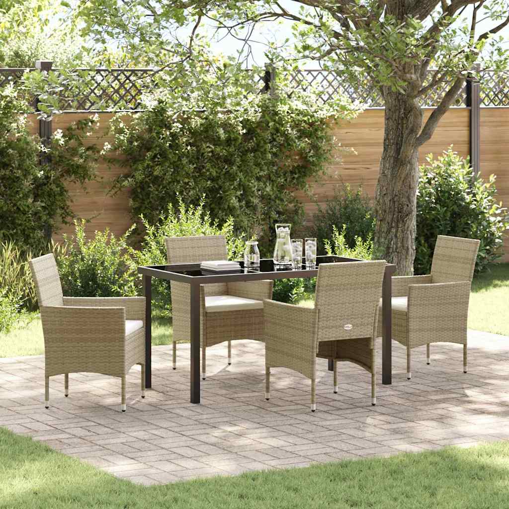Set da Pranzo per Giardino con cuscino 5 pcs Beige Poly Rattan - homemem39