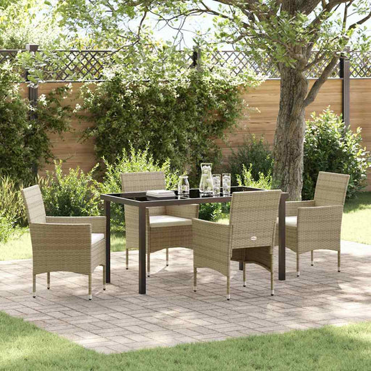 Set da Pranzo per Giardino con cuscino 5 pcs Beige Poly Rattan - homemem39