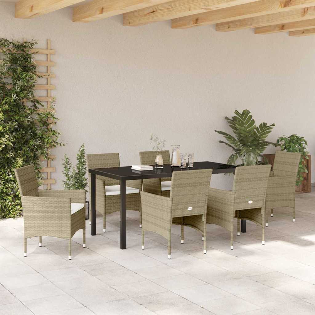 Set da Pranzo per Giardino con cuscino 7 pcs Beige Poly Rattan - homemem39