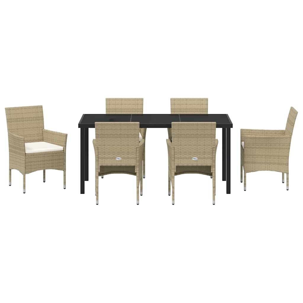 Set da Pranzo per Giardino con cuscino 7 pcs Beige Poly Rattan - homemem39