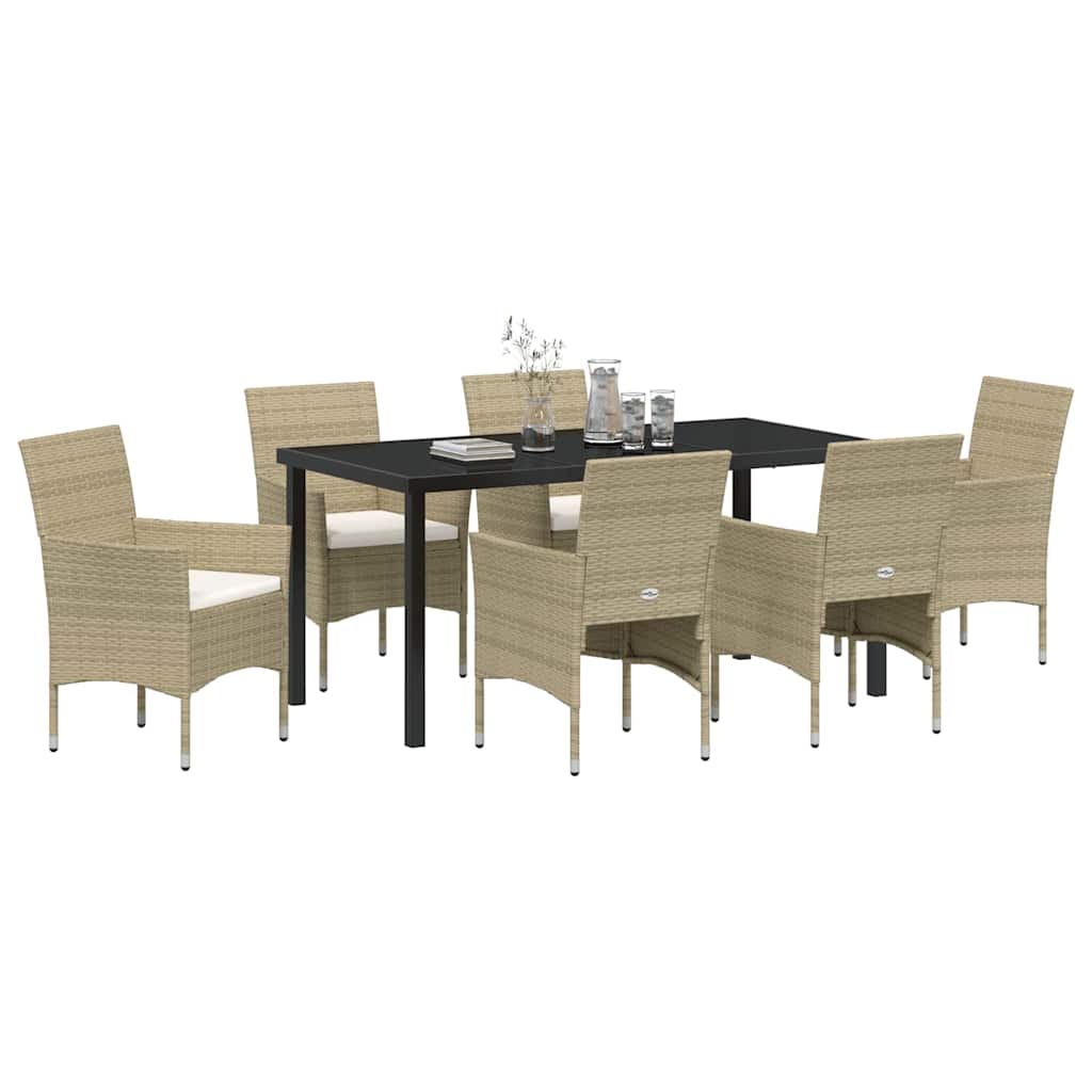 Set da Pranzo per Giardino con cuscino 7 pcs Beige Poly Rattan - homemem39