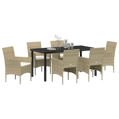 Set da Pranzo per Giardino con cuscino 7 pcs Beige Poly Rattan - homemem39