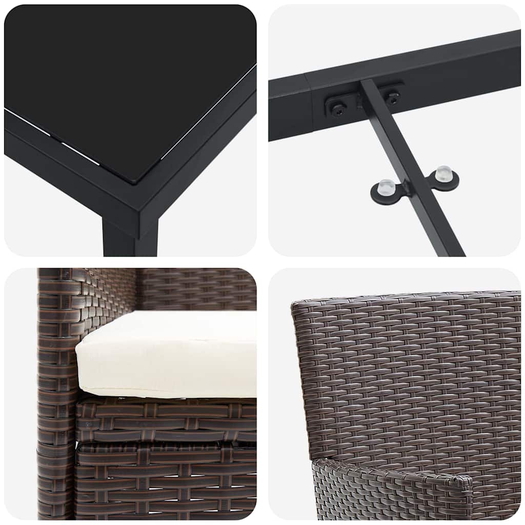 Set da Pranzo per Giardino 3 pcs Marrone Poly Rattan - homemem39