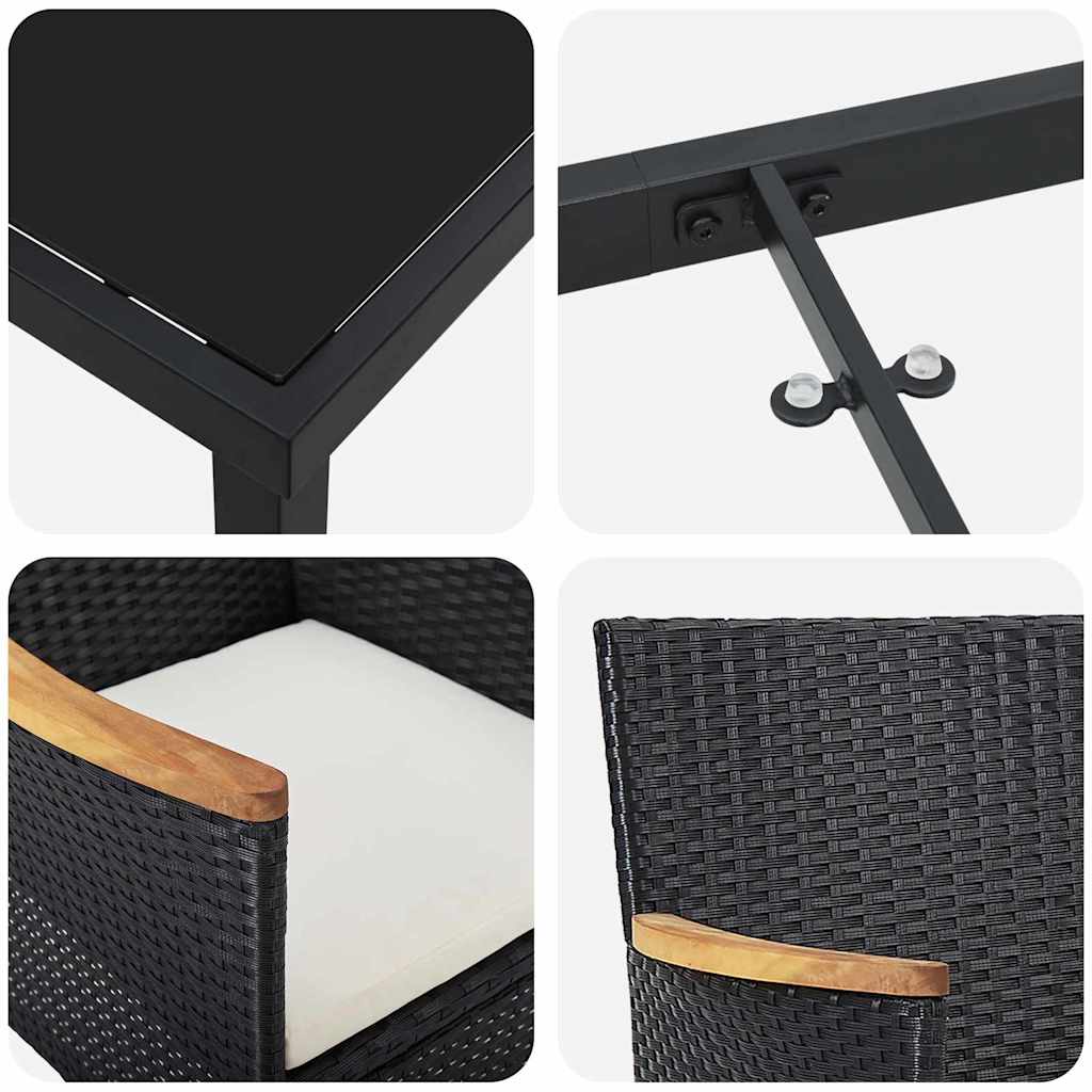 Set da Pranzo per Giardino con cuscino 3 pcs Nero Poly Rattan - homemem39