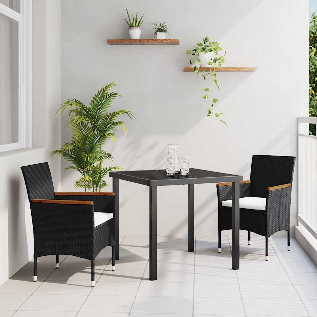 Set da Pranzo per Giardino con cuscino 3 pcs Nero Poly Rattan - homemem39