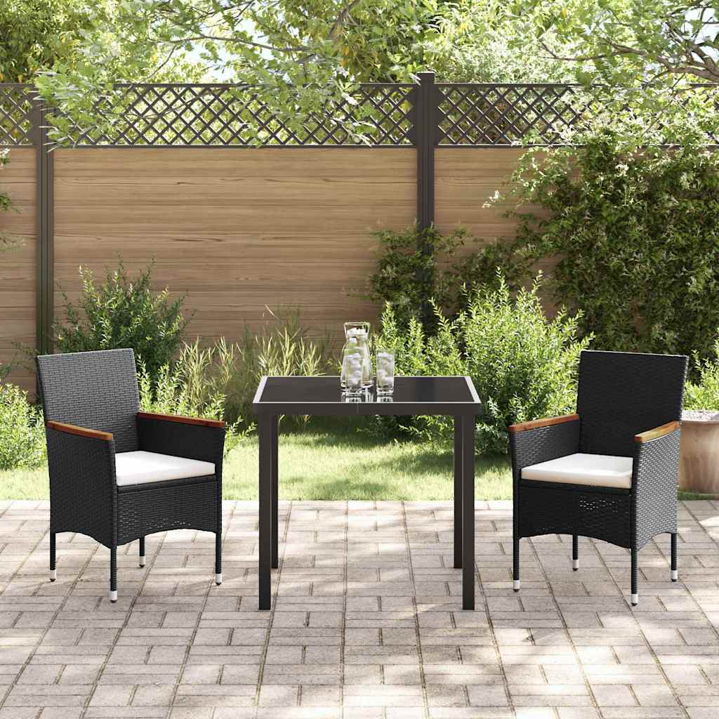 Set da Pranzo per Giardino con cuscino 3 pcs Nero Poly Rattan - homemem39