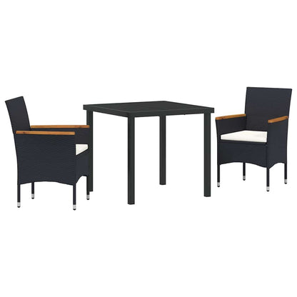 Set da Pranzo per Giardino con cuscino 3 pcs Nero Poly Rattan - homemem39