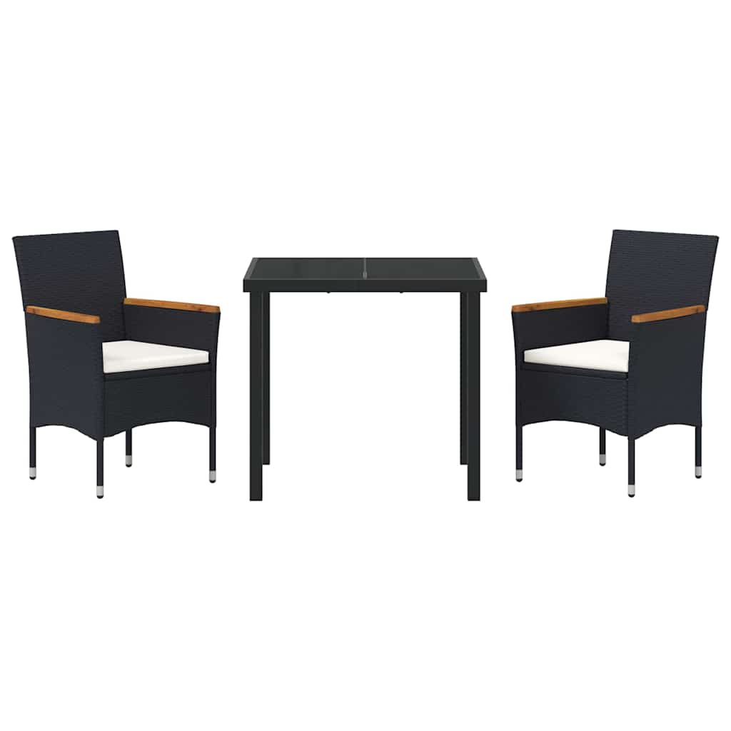 Set da Pranzo per Giardino con cuscino 3 pcs Nero Poly Rattan - homemem39