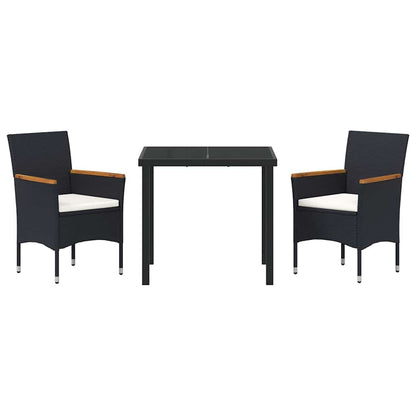 Set da Pranzo per Giardino con cuscino 3 pcs Nero Poly Rattan - homemem39