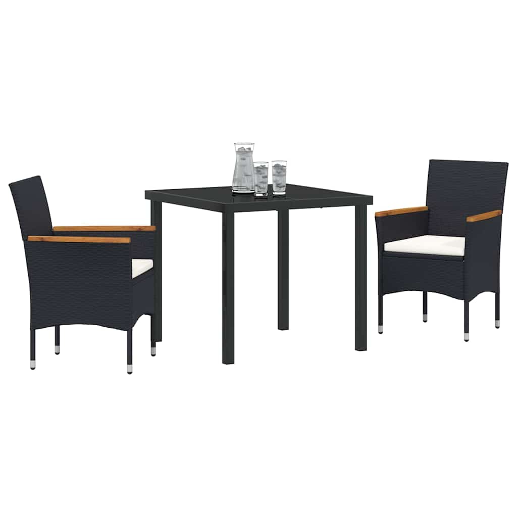Set da Pranzo per Giardino con cuscino 3 pcs Nero Poly Rattan - homemem39