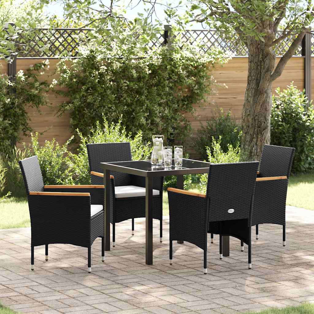 Set da Pranzo per Giardino con cuscino 5 pcs Nero Poly Rattan - homemem39
