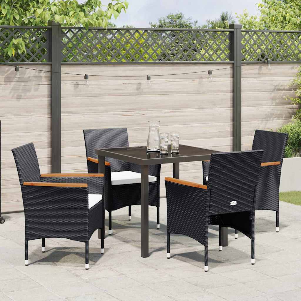 Set da Pranzo per Giardino con cuscino 5 pcs Nero Poly Rattan - homemem39