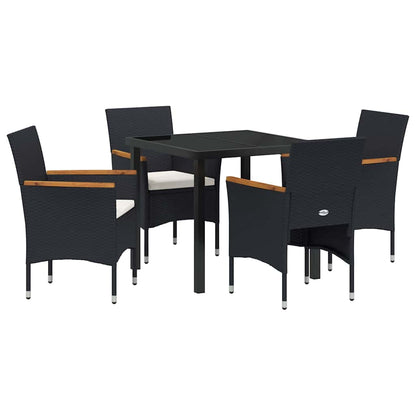 Set da Pranzo per Giardino con cuscino 5 pcs Nero Poly Rattan - homemem39