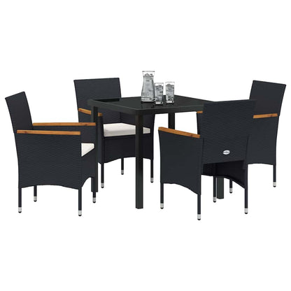 Set da Pranzo per Giardino con cuscino 5 pcs Nero Poly Rattan - homemem39