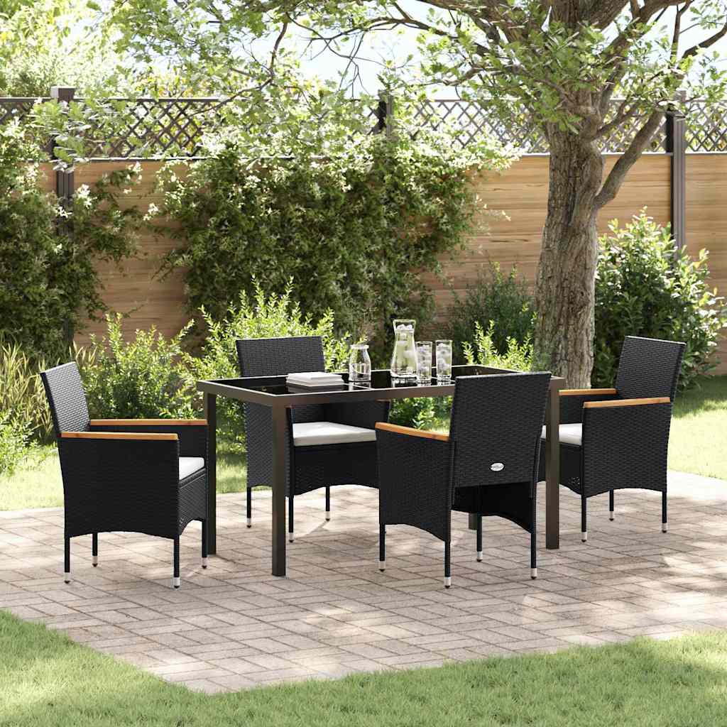 Set da Pranzo per Giardino con cuscino 5 pcs Nero Poly Rattan - homemem39