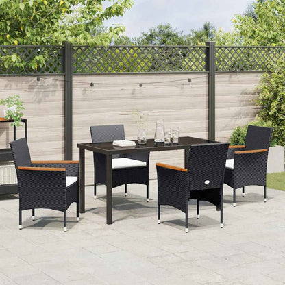 Set da Pranzo per Giardino con cuscino 5 pcs Nero Poly Rattan - homemem39