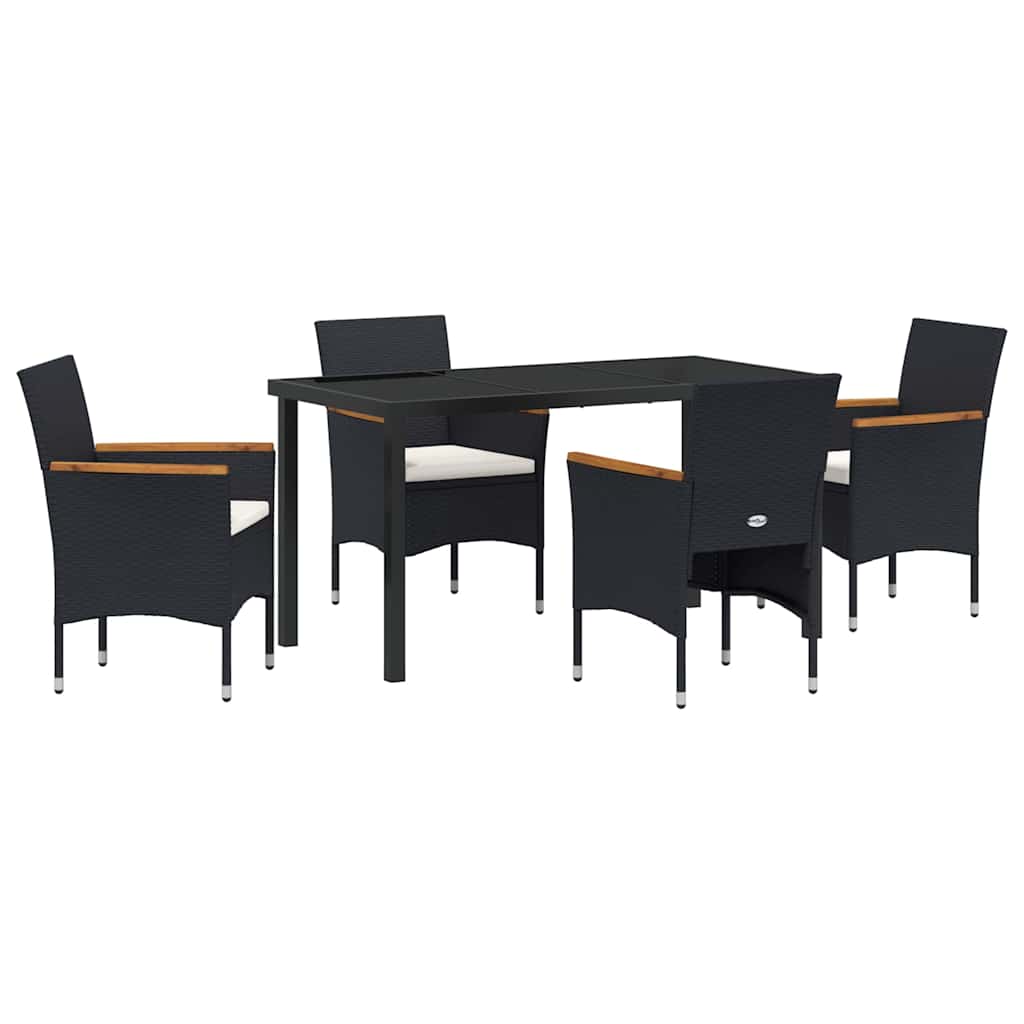 Set da Pranzo per Giardino con cuscino 5 pcs Nero Poly Rattan - homemem39