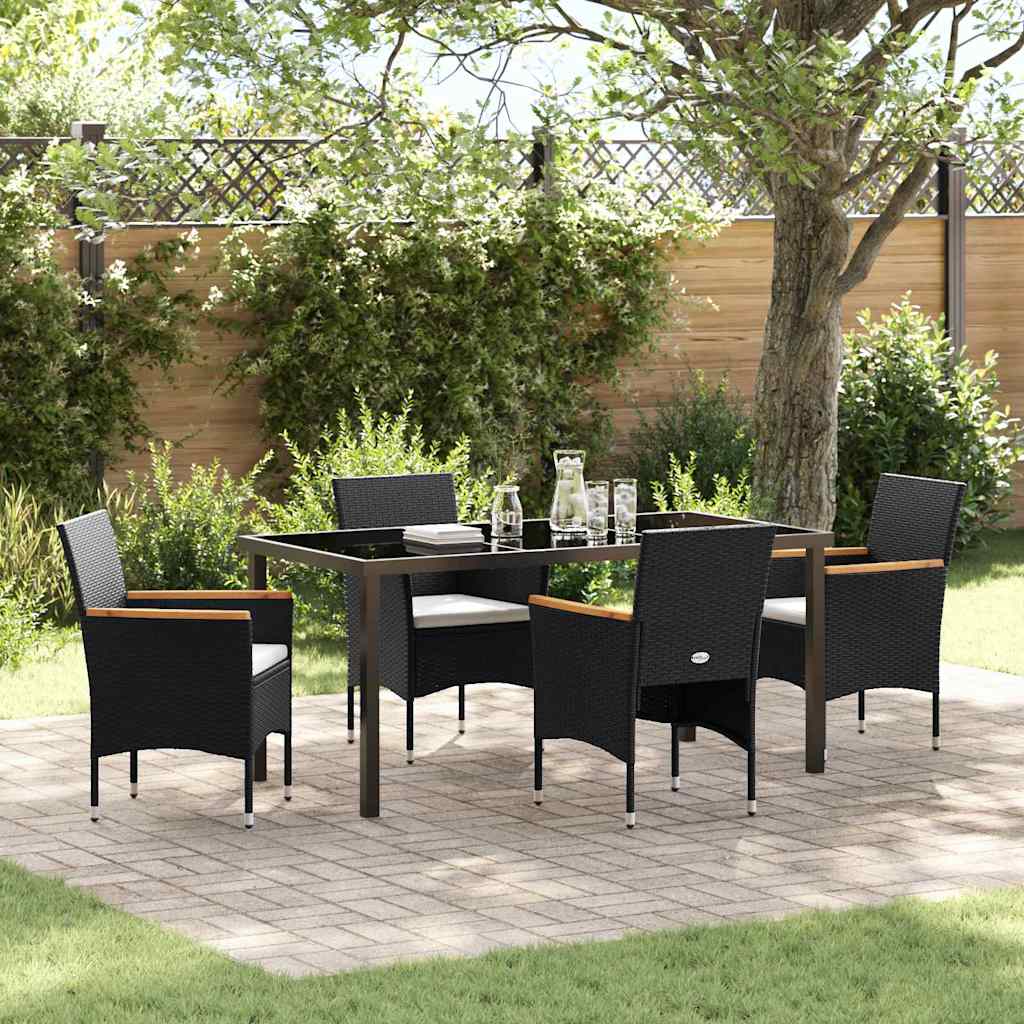 Set da Pranzo per Giardino con cuscino 5 pcs Nero Poly Rattan - homemem39