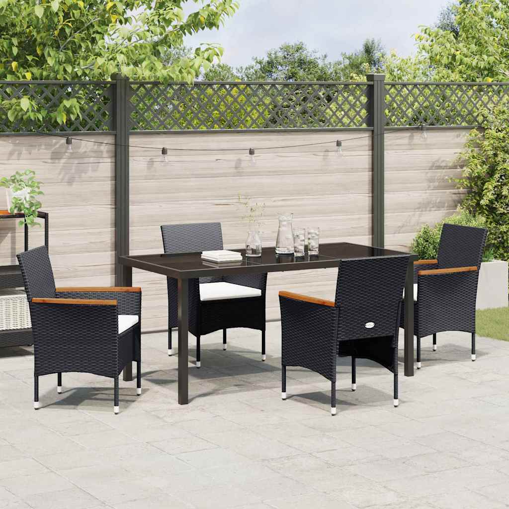 Set da Pranzo per Giardino con cuscino 5 pcs Nero Poly Rattan - homemem39