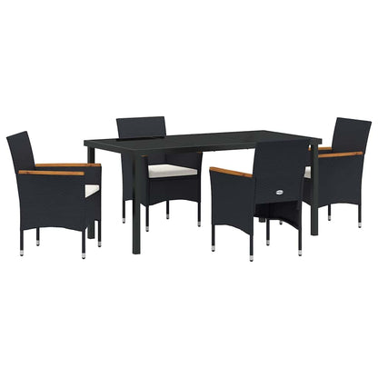 Set da Pranzo per Giardino con cuscino 5 pcs Nero Poly Rattan - homemem39