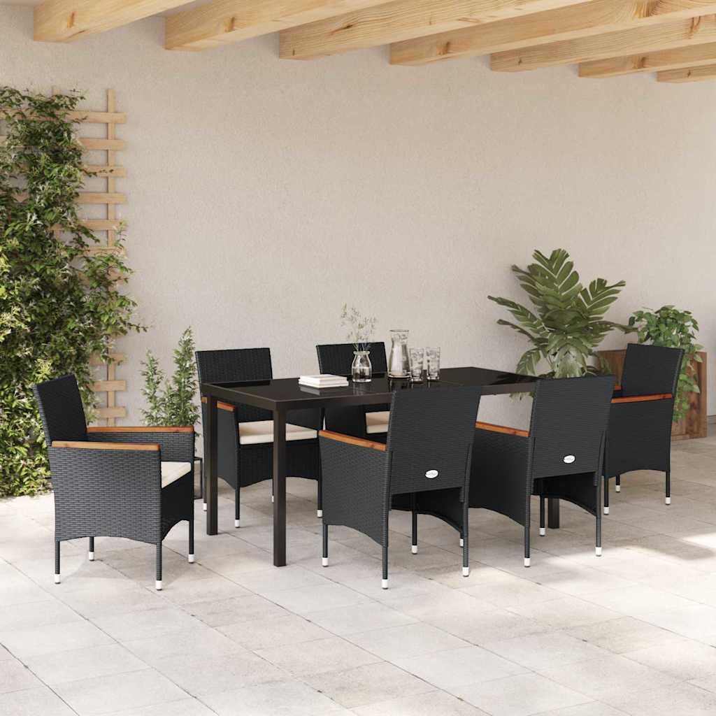 Set da Pranzo per Giardino con cuscino 7 pcs Nero Poly Rattan - homemem39