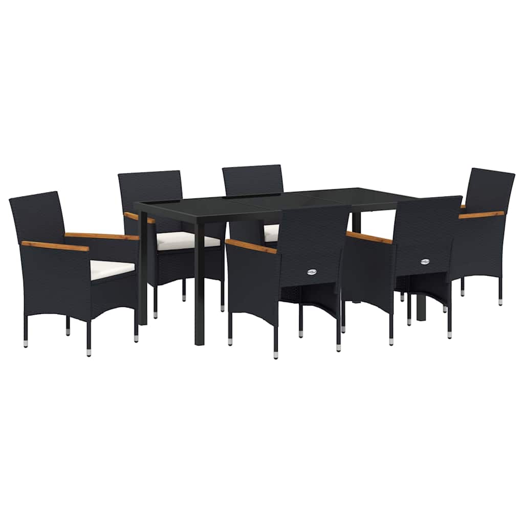 Set da Pranzo per Giardino con cuscino 7 pcs Nero Poly Rattan - homemem39