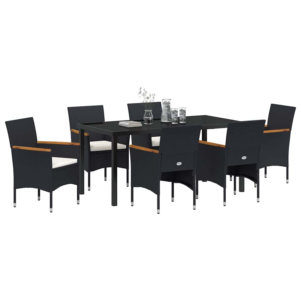 Set da Pranzo per Giardino con cuscino 7 pcs Nero Poly Rattan - homemem39