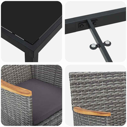 Set da Pranzo per Giardino con cuscino 3 pcs Grigio Poly Rattan - homemem39