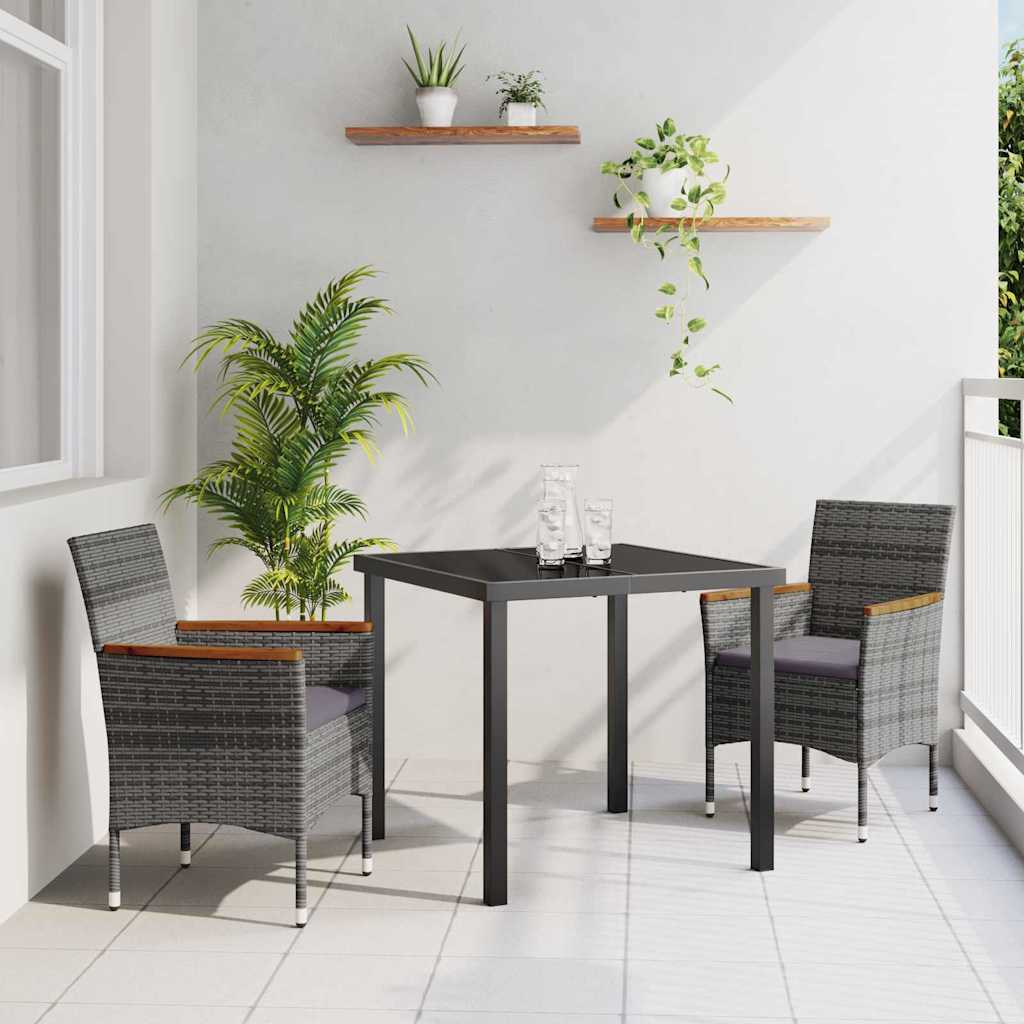 Set da Pranzo per Giardino con cuscino 3 pcs Grigio Poly Rattan - homemem39