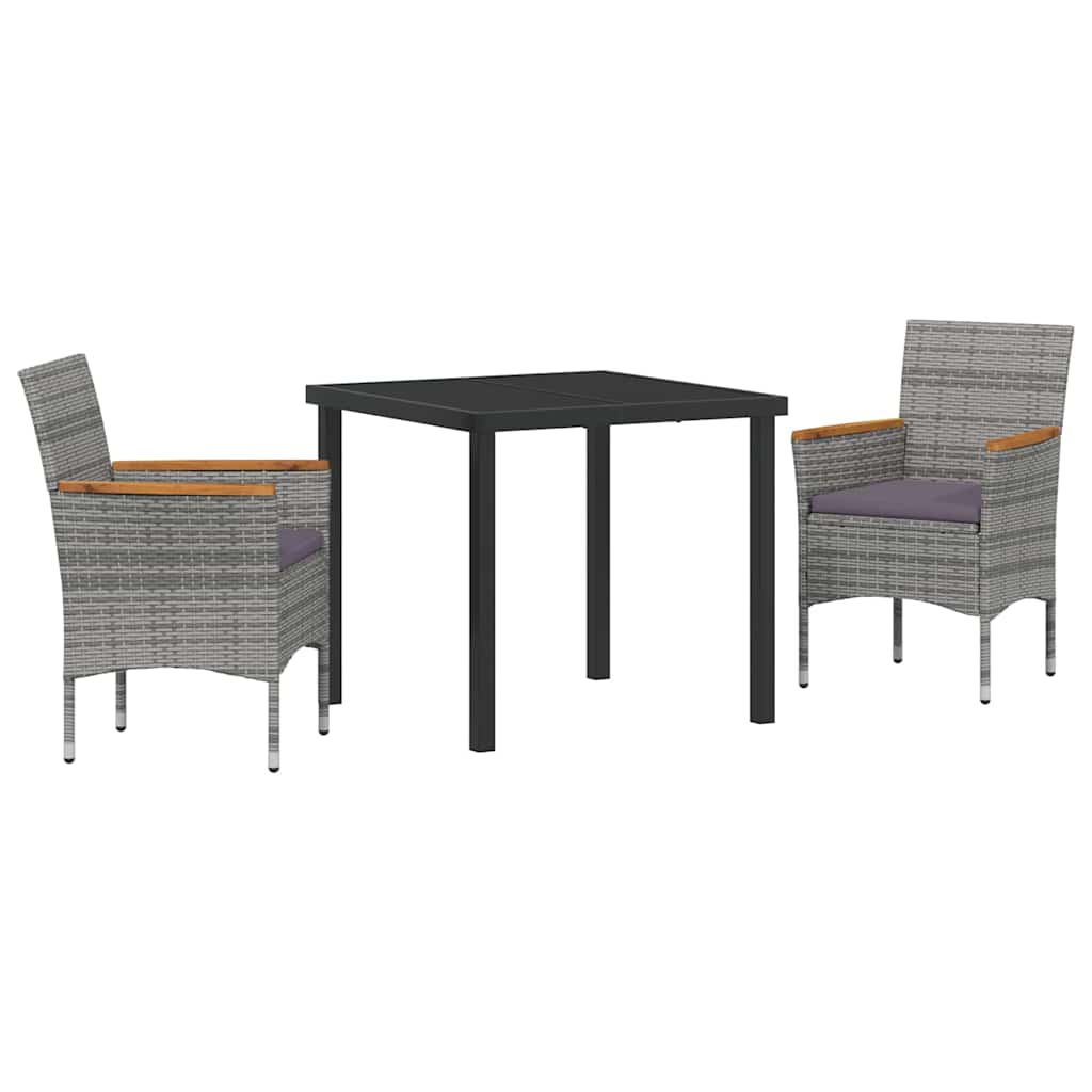 Set da Pranzo per Giardino con cuscino 3 pcs Grigio Poly Rattan - homemem39