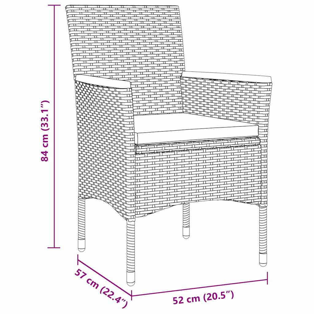 Set da Pranzo per Giardino con cuscino 3 pcs Grigio polyrattan | homemem39