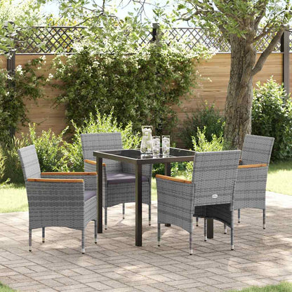 Set da Pranzo per Giardino con cuscino 5 pcs Grigio Poly Rattan - homemem39