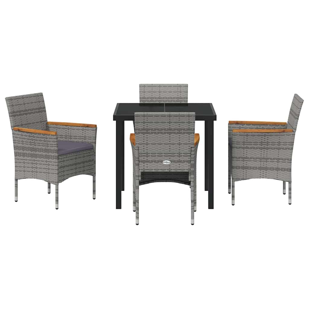 Set da Pranzo per Giardino con cuscino 5 pcs Grigio Poly Rattan - homemem39