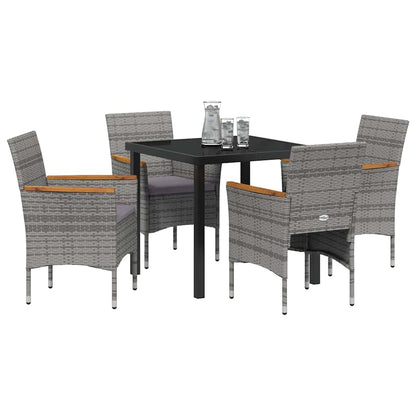 Set da Pranzo per Giardino con cuscino 5 pcs Grigio Poly Rattan - homemem39